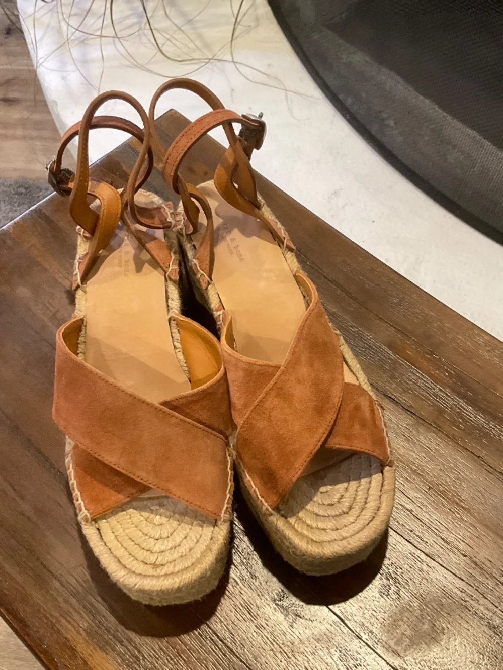 Rag & Bone Hera Wedge Espadrille Tan Suede Sandals size EU 38.5/US 8.5